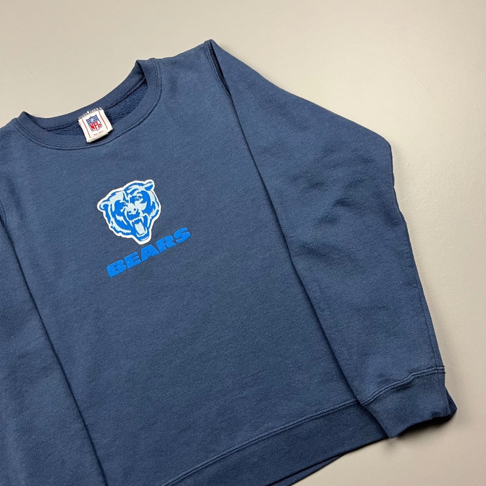 NFL Chicago Bears Sweatshirt Kids Medium Navy Blue Glitter Logo Crewneck 9808
